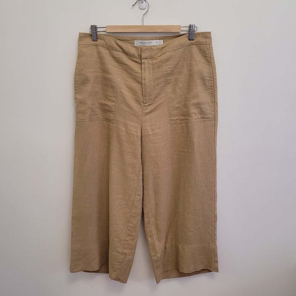 3/$30 CONTEMPORAINE Tan Linen Wide Leg Culottes